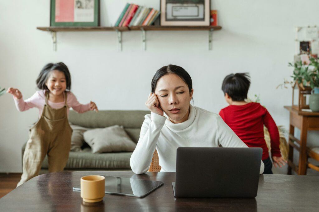 A younger woman working on her online business.